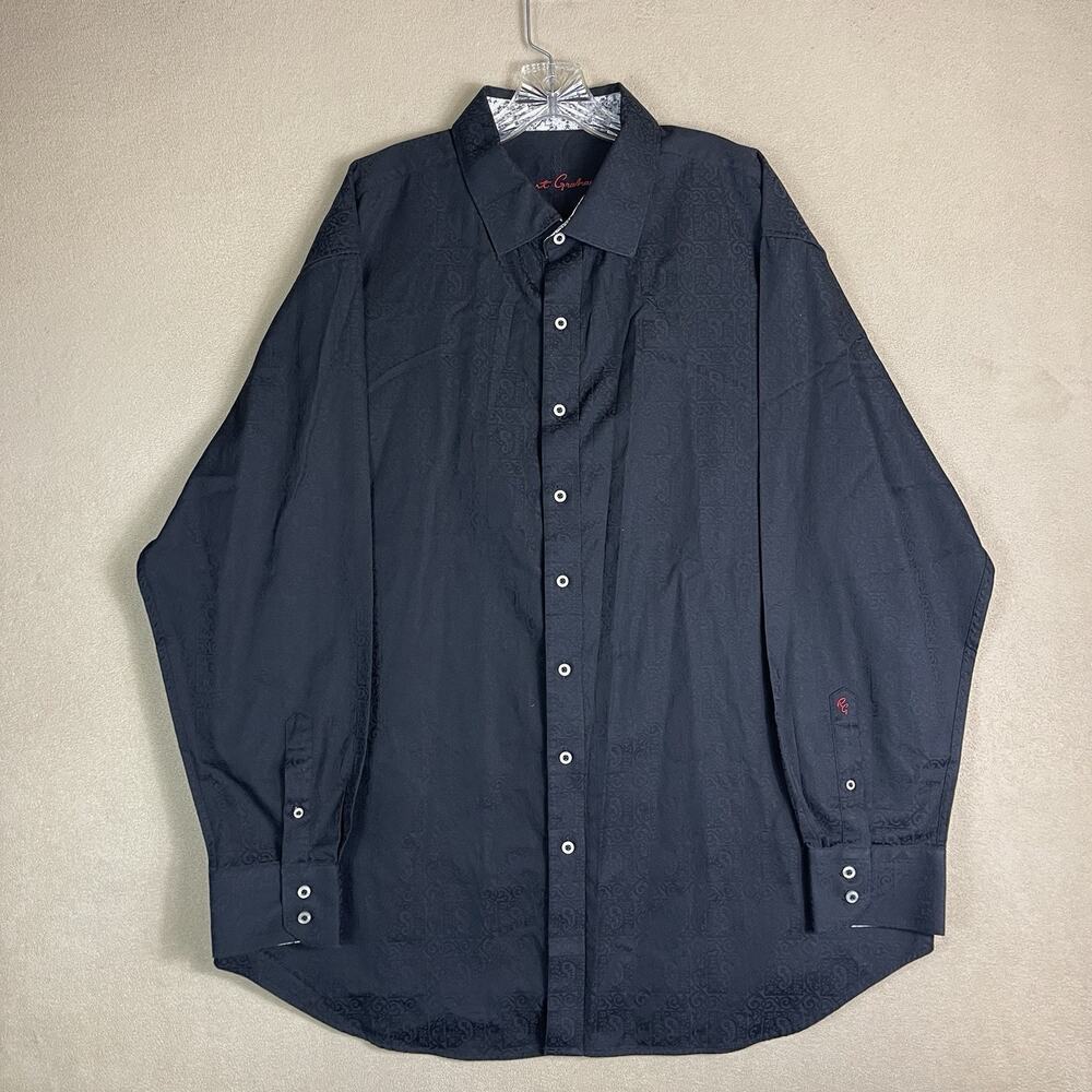 Robert Graham Shirt Mens 2XL Black Long Sleeve Paisley Print Flip Cuff Button Up